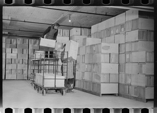 Untitled photo, possibly related to: Packing eggs in cold storage warehouse, Jersey City, New Jersey