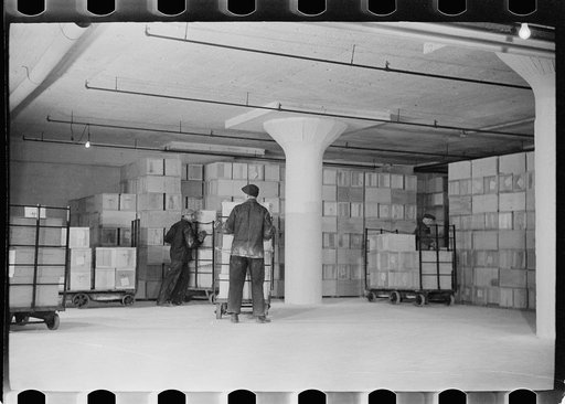 Untitled photo, possibly related to: Packing eggs in cold storage warehouse, Jersey City, New Jersey