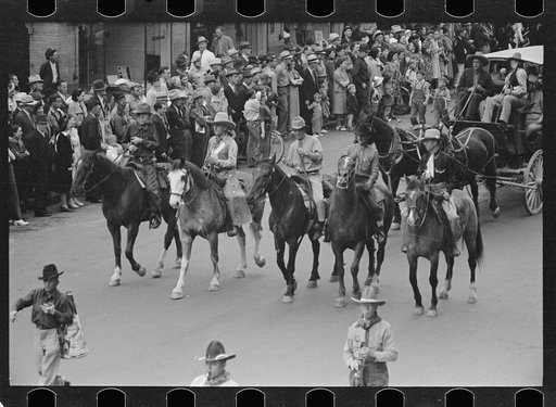 Untitled photo, possibly related to: Cowboy band in Go Western parade, Billings, Montana