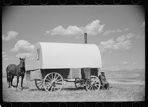 Sheepherder and chuck wagon [i.e., sheepherder's wagon], Madison County, Montana