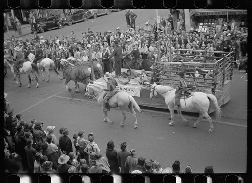 Untitled photo, possibly related to: Crowd dispersing after Go Western parade, Billings, Montana