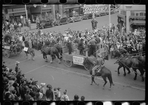 Untitled photo, possibly related to: Crowd dispersing after Go Western parade, Billings, Montana