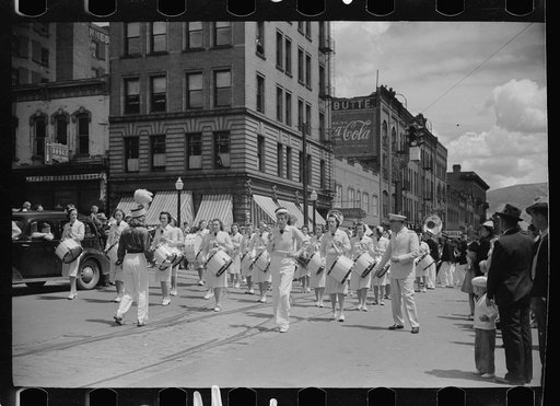 Untitled photo, possibly related to: High school band parading up Montana Street, Butte, Montana