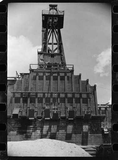 Untitled photo, possibly related to: Hoist over copper mine, Butte, Montana