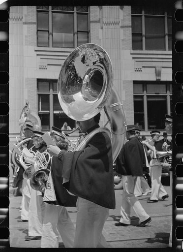 Tuba player in high school band, Butte, Montana