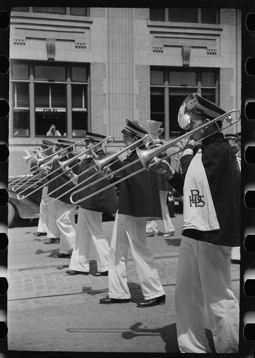 Trombone players in high school band, Butte, Montana