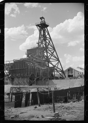 Untitled photo, possibly related to: Hoist over copper mine, Butte, Montana