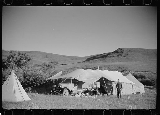 Roundup camp, Quarter Circle U roundup, Big Horn County, Montana