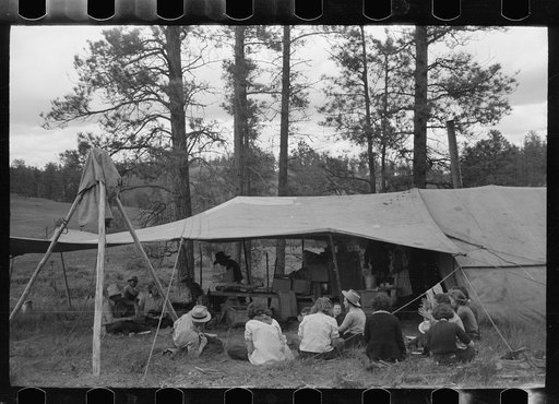 Dudes and cowboys, Three Circle roundup camp, Powder River County, Montana