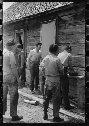 Sheepshearers washing up, Rosebud County, Montana