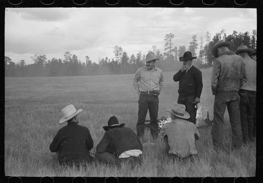 Cowboys around branding fire, Custer National Forest Montana