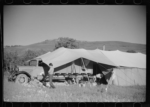 Untitled photo, possibly related to: Setting up the roundup camp, Quarter Circle U Ranch roundup, Montana