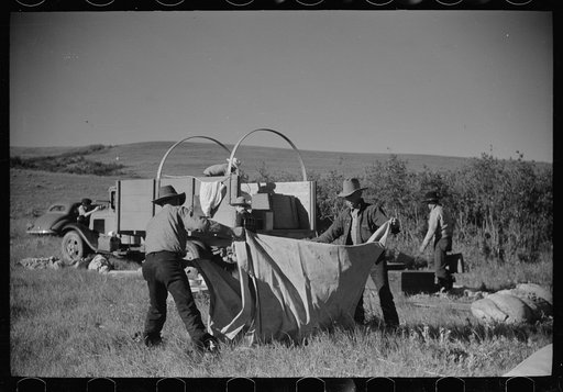Untitled photo, possibly related to: Setting up the roundup camp, Quarter Circle U Ranch roundup, Montana