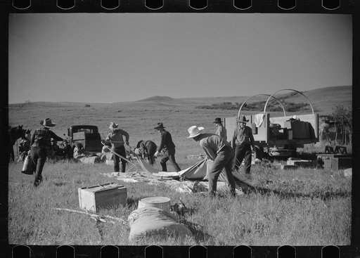 Untitled photo, possibly related to: Setting up the roundup camp, Quarter Circle U Ranch roundup, Montana