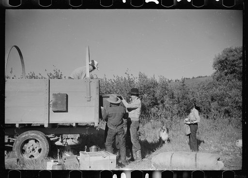 Untitled photo, possibly related to: Setting up the roundup camp, Quarter Circle U Ranch roundup, Montana
