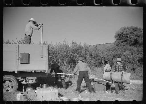 Untitled photo, possibly related to: Setting up the roundup camp, Quarter Circle U Ranch roundup, Montana