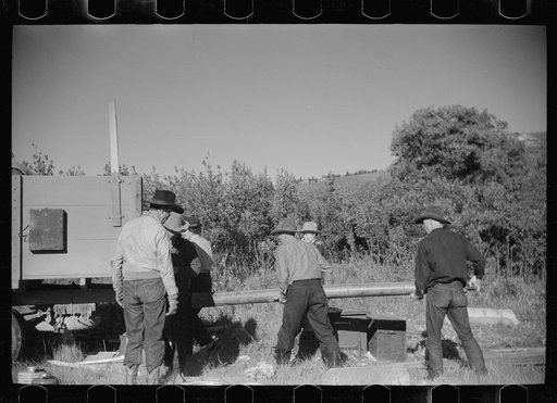 Untitled photo, possibly related to: Setting up the roundup camp, Quarter Circle U Ranch roundup, Montana