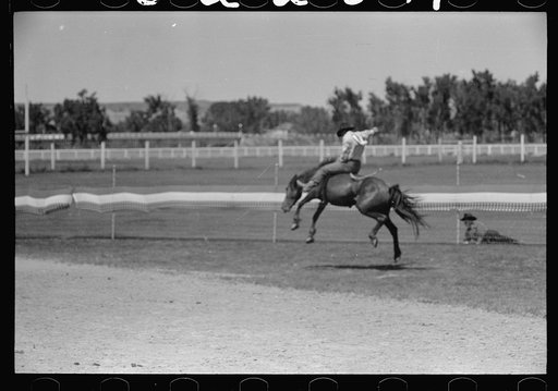 Untitled photo, possibly related to: Riding a bucking horse, rodeo, Miles City, Montana