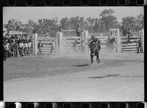 Untitled photo, possibly related to: Riding a bucking horse, rodeo, Miles City, Montana
