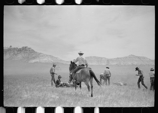 Untitled photo, possibly related to: Branding, Quarter Circle U Ranch roundup, Montana
