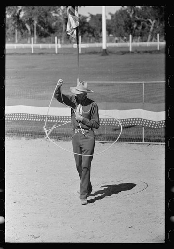 Trick roper at rodeo, Miles City, Montana