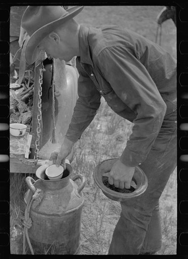 Untitled photo, possibly related to: Cowboy at Quarter Circle U roundup, Montana