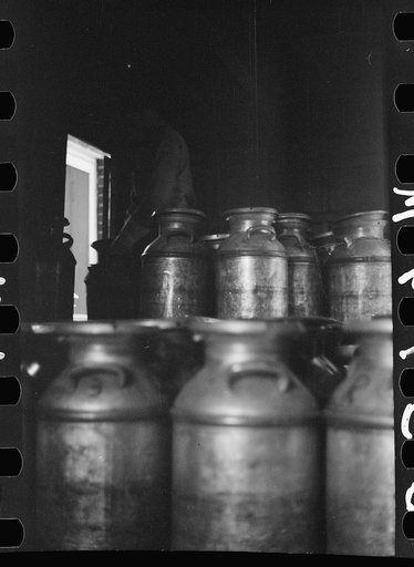 Untitled photo, possibly related to: Unloading a milk truck at pasteurizing plant, Farmington, Minnesota