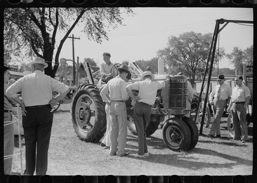 Farm machinery exhibit, Central Iowa 4-H Club fair, Marshalltown, Iowa