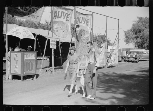 Untitled photo, possibly related to: Show on midway, Central Iowa 4-H Club fair, Marshalltown, Iowa