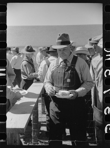 Farmer with free lunch at U.S. Dry Land Experiment Station, Akron, Colorado