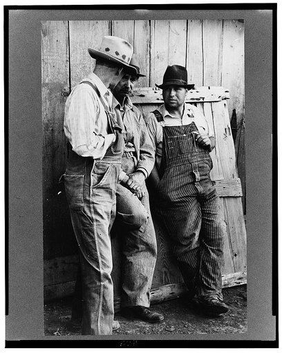 Farmers at rural auction, Pettis County, Missouri