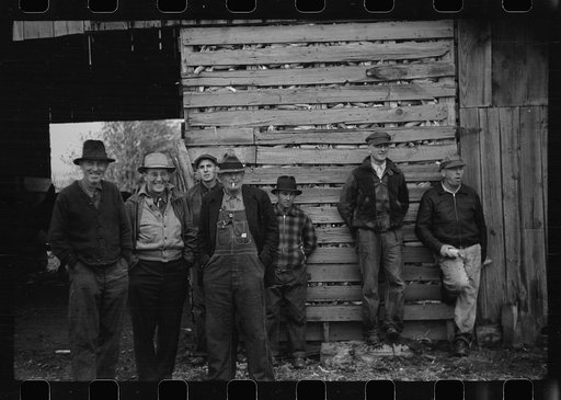Untitled photo, possibly related to: Farmers at rural auction, Pettis County, Missouri