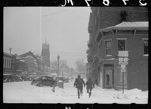 Untitled photo, possibly related to: Guests in hotel lobby watching snowstorm, Chillicothe, Ohio