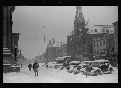 Untitled photo, possibly related to: Guests in hotel lobby watching snowstorm, Chillicothe, Ohio