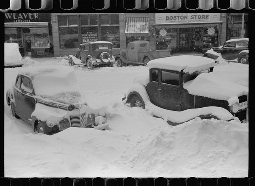 Automobiles in snow drifts, Chillicothe, Ohio
