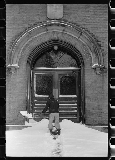 Untitled photo, possibly related to: Shoveling snow away from church entrance, Chillicothe, Ohio