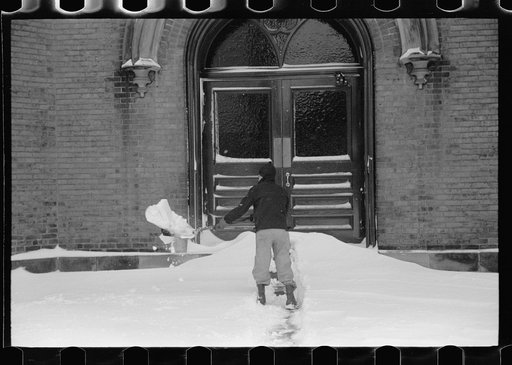 Untitled photo, possibly related to: Shoveling snow away from church entrance, Chillicothe, Ohio