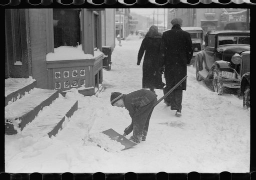 Untitled photo, possibly related to: Shoveling snow off the sidewalk, Chillicothe, Ohio