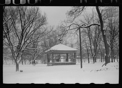 Untitled photo, possibly related to: Statue in park after snowstorm, Chillicothe, Ohio