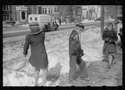 Untitled photo, possibly related to: Children having snowball fight, Chillicothe, Ohio