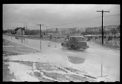 Water on highway due to melting snow, Clermont County, Ohio