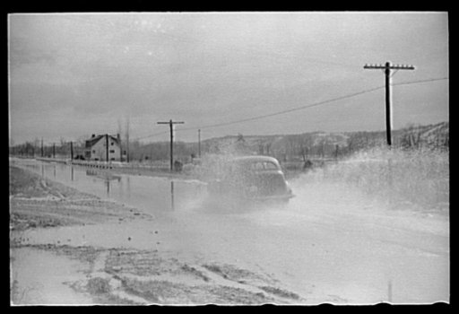 Water on highway due to melting snow, Clermont County, Ohio