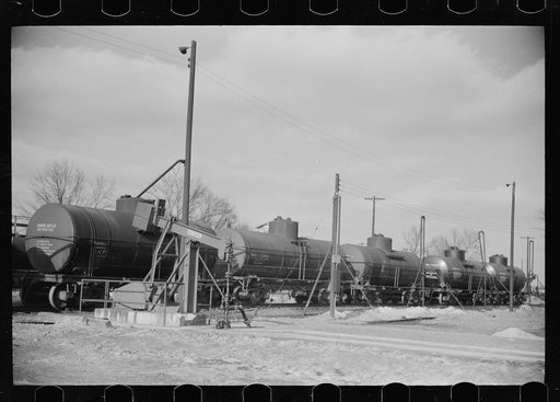 Tank cars at oil field, Marion County, Illinois