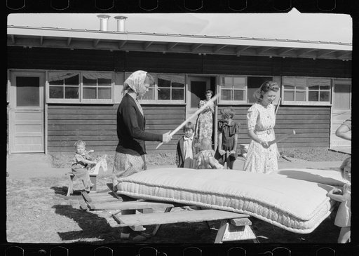 Untitled photo, possibly related to: In front of the community store, FSA (Farm Security Administration) camp, Sinton, Texas