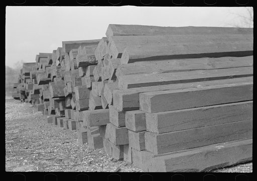 Railroad ties painted with creosote, Brown County, Indiana