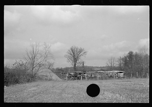 Untitled photo, possibly related to: Railroad ties painted with creosote, Brown County, Indiana