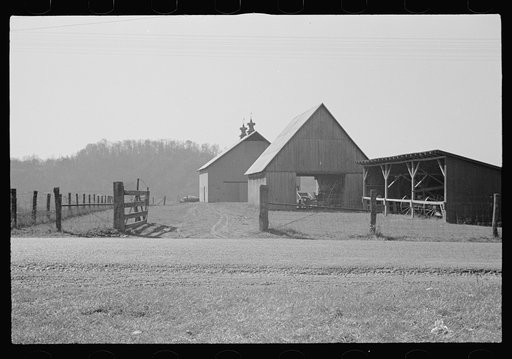 Untitled photo, possibly related to: Farm buildings of a well-to-do farmer on the outskirts of Nashville, Brown County, Indiana