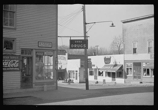 Untitled photo, possibly related to: Drug store and corner view of Nashville, Brown County, Indiana