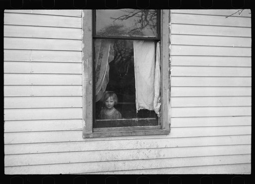 Untitled photo, possibly related to: Children's art work in window of school, Jackson, Ohio
