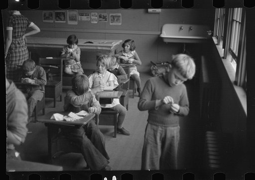 Untitled photo, possibly related to: Grade school children in period of free activity at Reedsville, West Virginia